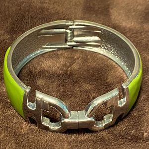 Lime green and silver necklace and bracelet